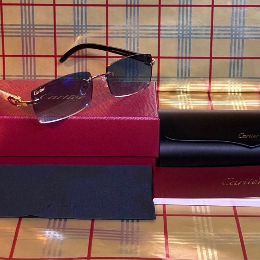 Cartier Unisex Buffalo Horn Rimless Sunglasses - Picture 4 of 5
